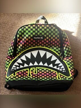 Hurley Kids Backpack Neon Green Black Checkerboard